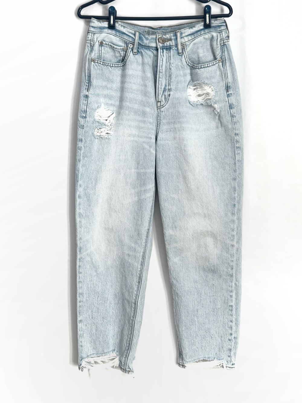 American Eagle Highest Rise 90s Boyfriend Jeans Womens 10 Blue Distressed Denim